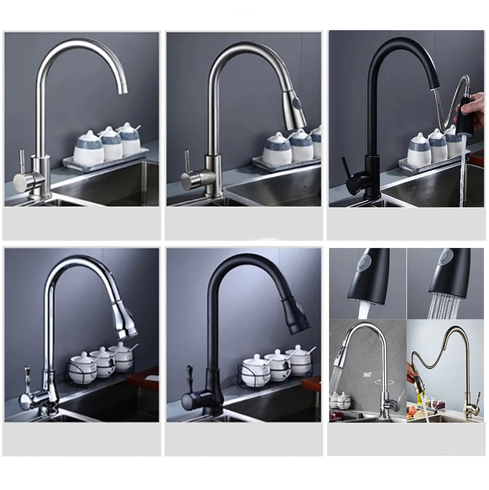 Смесители для кухни серебристые с одной ручкой выдвижной кухонный кран одним