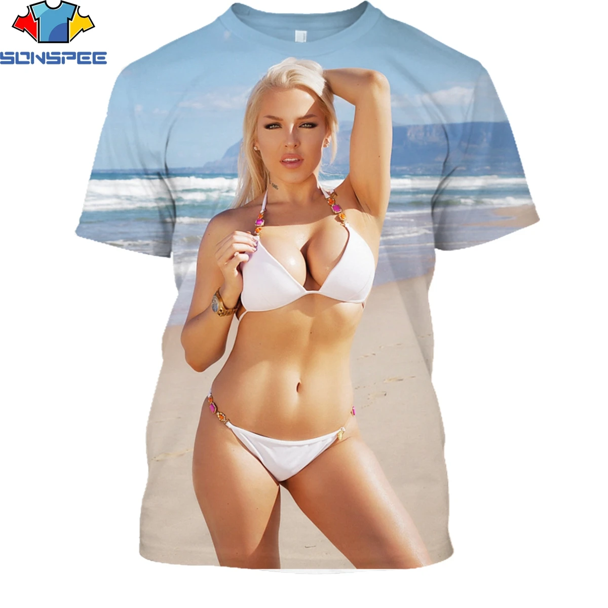 SONSPEE Летняя Пляжная модель бикини с принтом футболка для мужчин и женщин 3D Harajuku