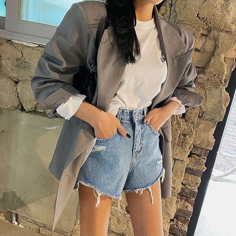 

Vintage Summer Beach Sexy Shorts Women Fashion Denim Shorts Frayed Edges Holes High Waist Jeans Shorts Plus Size Chic Hot Pants