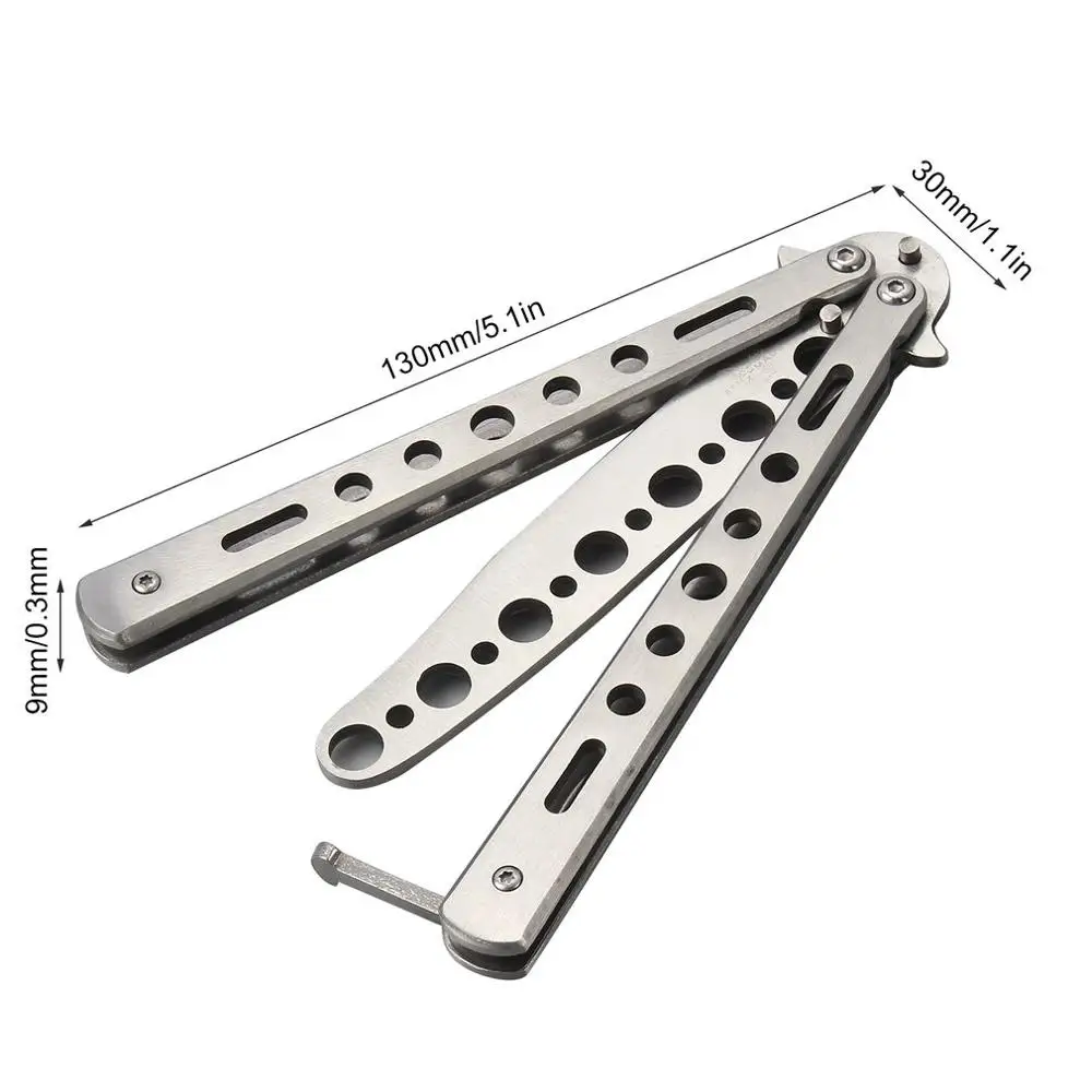 Серебряный металлический тренировочный нож для тренировок с бабочкой тусклый