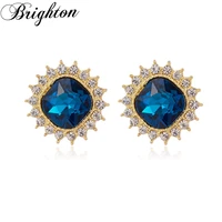 brighton luxury bijou big blue cubic zircon stud earrings for women wedding party crystal exquisite trendy jewelry bridal gift