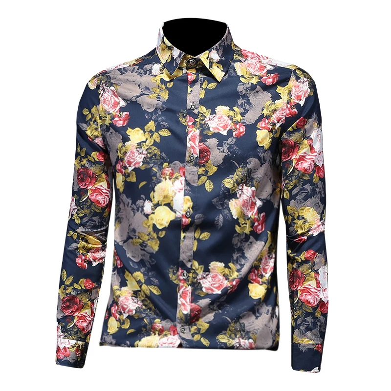 

Chinese Style Men's Casual Shirts High Quality Floral Classic Flowers Pattern Full Sleeve Male Autumn Spring Clothing 16099