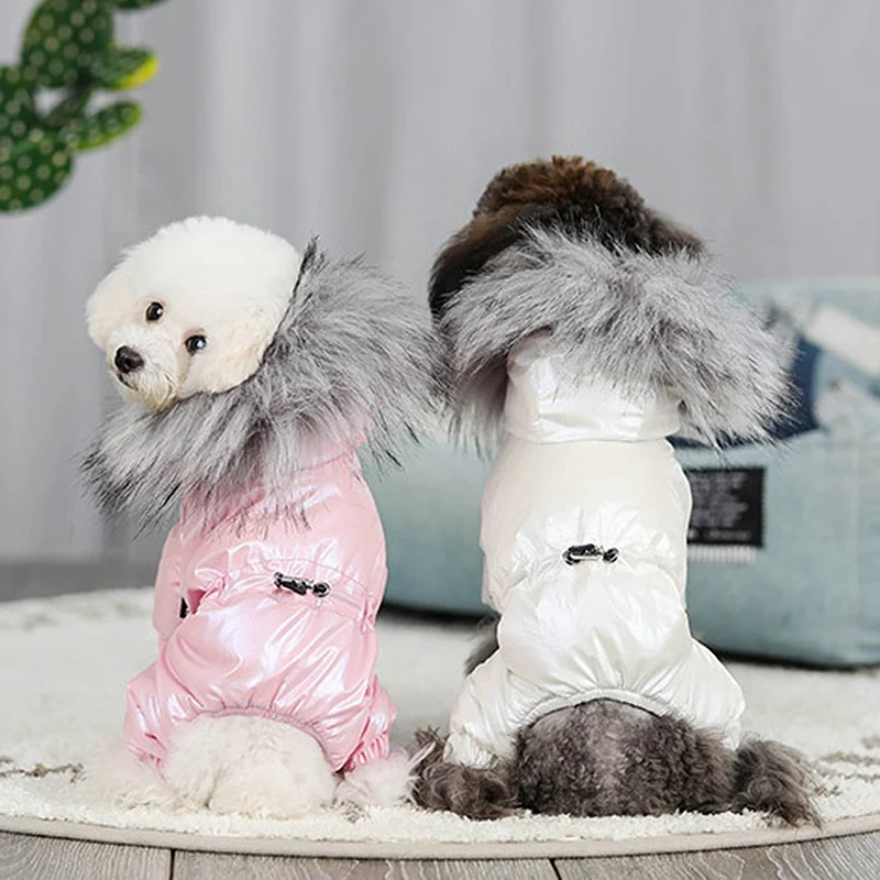 Зимнее пальто для собак большой меховой воротник Одежда питомцев щенков куртка