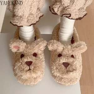 Fluffy Furry Home Slippers Warm Cute Woman Slipper Winter Shoes Fashion Casual Cartoon Dog Plush All-inclusive Heel Cotton Shoes