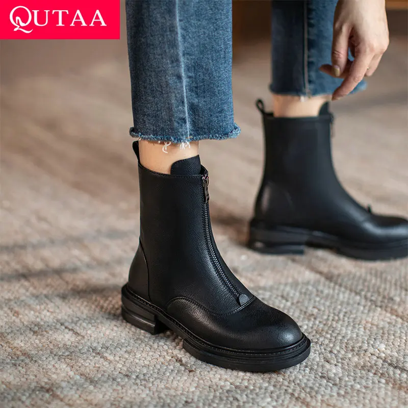 

QUTAA/2022 г. Женские ботильоны модные демисезонные элегантные женские мотоциклетные ботинки с круглым носком без застежки на низком квадратно...