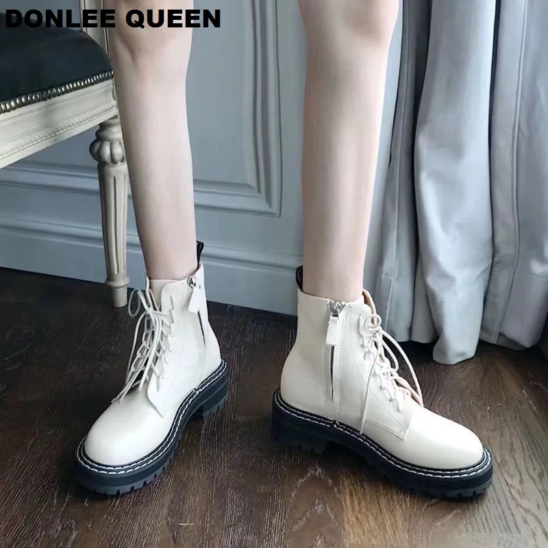 2019 Boots Women Shoes For Winter Ankle Lace Up Casual Shoe Platform Cowboy Botas Retro Martin zapatos de mujer | Обувь