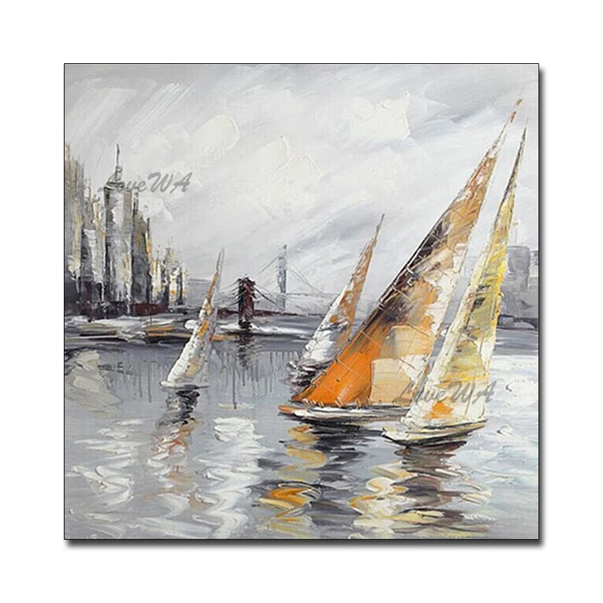 

Decorative Items Seascape Canvas Art 100% Hand-painted Unframed Abstract Sailing Boat Oil Painting Pictures Canvas Wall Art