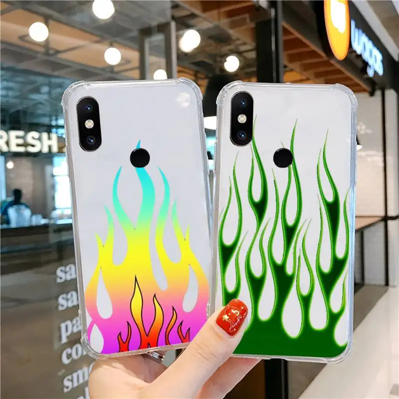 

Fashion Red Flames Fitted Phone Case Transparent For Xiaomi CC 9 11 MAX3 Mix3 MIX2 6X 8 5x 10S 11 10 X SE lite Pro