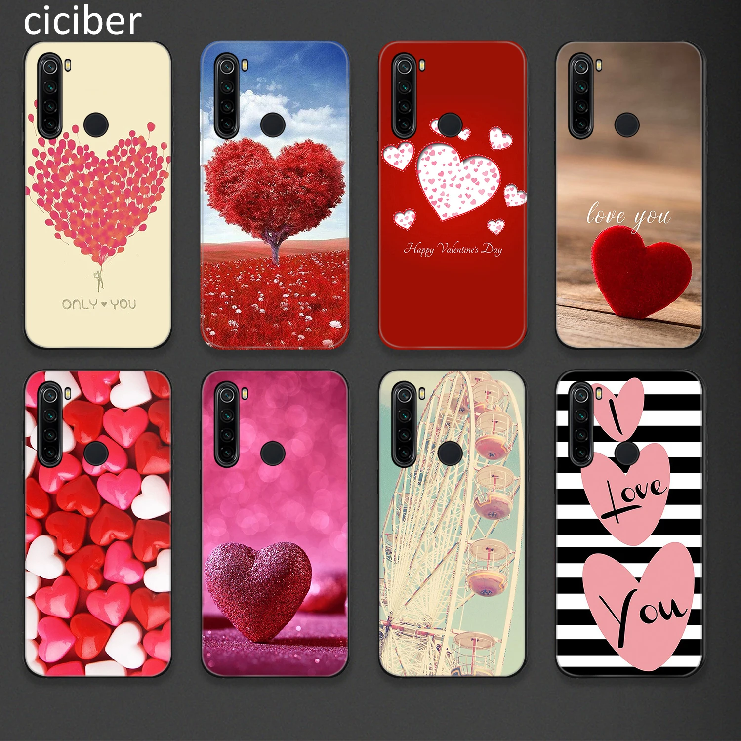 

Heart Love Phone Case for Xiaomi Redmi Note 10 9 8 7 8T Pro Mi Note 11 10 9 9T 10T Pro Lite Poco X3 F3 M3 Soft Black Cover Funda