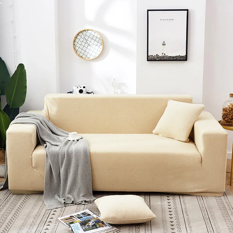 

Living Room Elastic Spandex Slipcovers Couch Cover Stretch Sofa Towel for Living RoomSolid Color Thick Corner Sofa Covers for