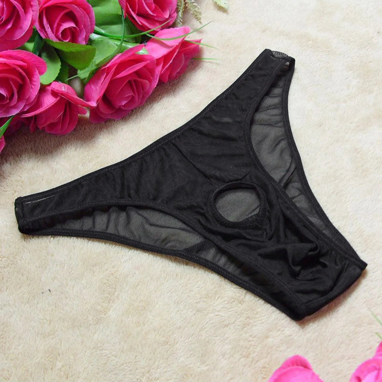 

Sexy Mens Lingerie Sissy Panties Thongs Underwear Men Passion T-back Perspective Gauze Hole Underpants G-string q4