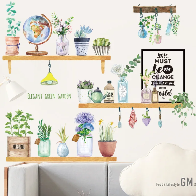 

Flower Plant Potted Cactus Wall Stickers Home Decoration Accessories Living Room Kids Bedroom Self-adhesive Vinyl Decals Modern