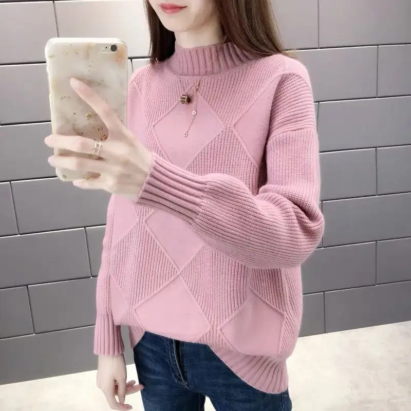 

2019 New autumn winter Women Half high collar Pullover Sweater Tops Female Loose Fashion Warm Knit Pullover Sweater cc1200