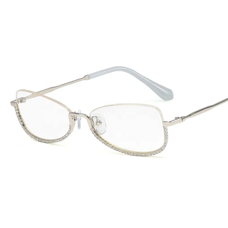 

2020 Fashion Glasses Frames for Women Rhinestone Reading Sunglasses Men Vintage Brand Design Luxury Flat Mirror Plain Glasses