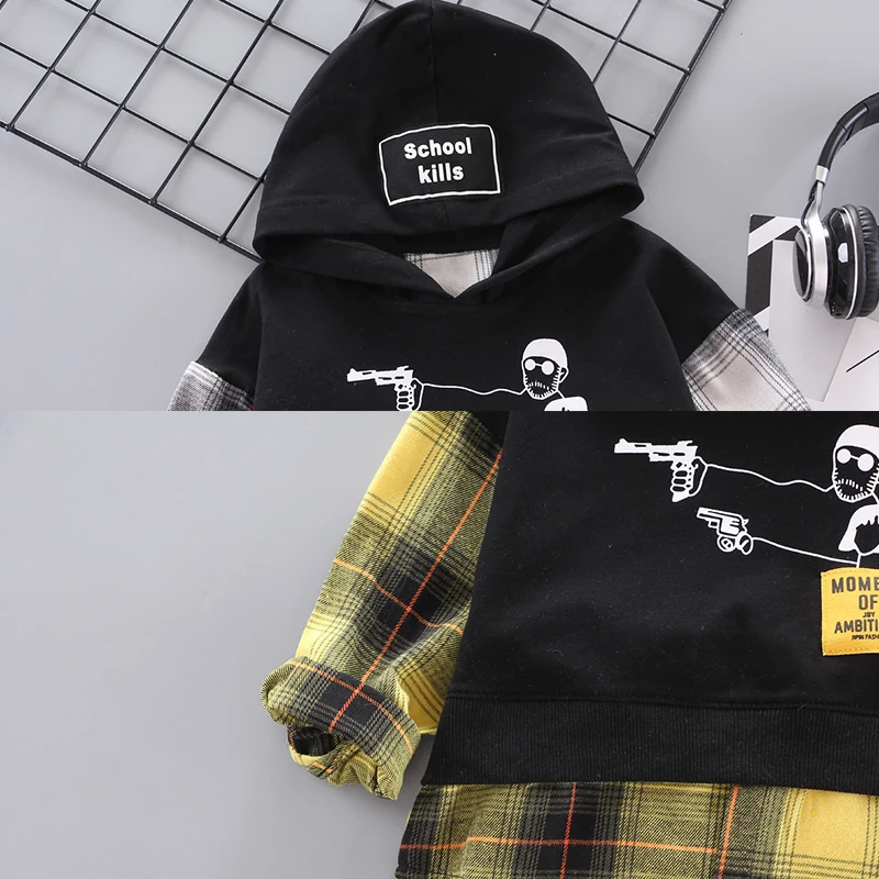

Autumn Kids Clothes Boys Plaid Hoodies Pullover Trousers Set Baby Sweatshirts Outfit Long-sleeved Suit For Boys Clothing Set