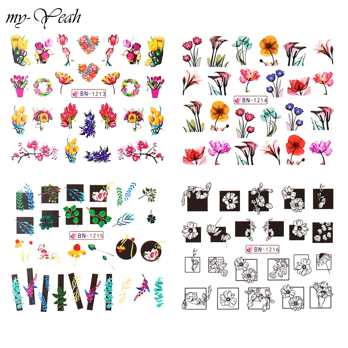 36 стилей/Набор наклеек для дизайна ногтей цветы человеческое лицо животный