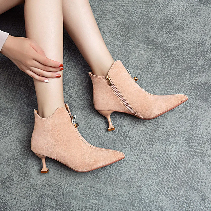 Черные женские ботильоны на высоком каблуке 2019 г. Женские ботинки молнии тонком 6