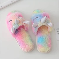 new product plush unicorn open toe sandals spring and autumn girl heart shaped cute cartoon unicorn plush fish mouth shoes ladie