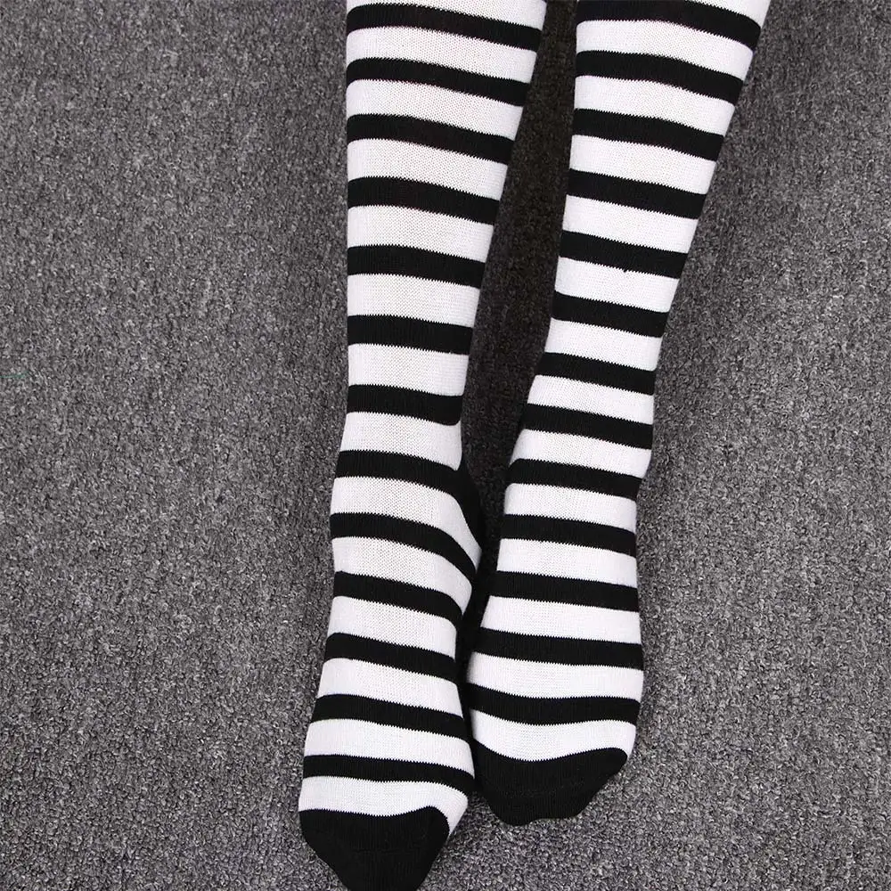 Black White Striped Long Stocking Women Warm Cotton Over The Knee Socks Sexy Thigh High Stockings Autumn Winter New 1 Pair