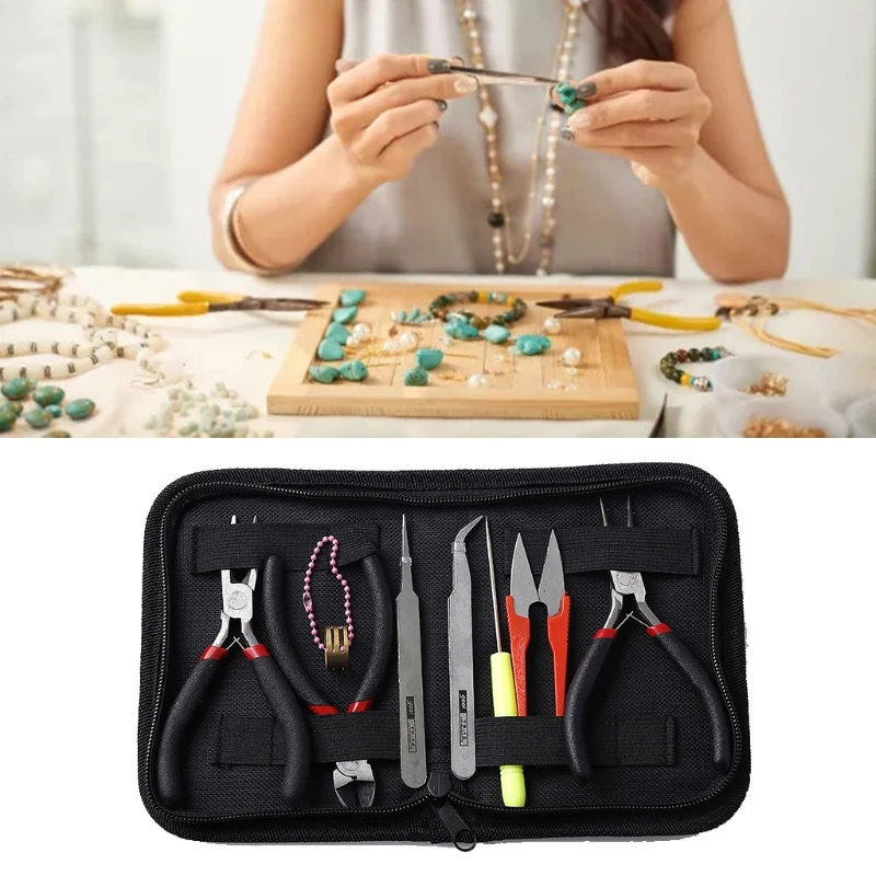 

8 Pcs/Set Jewelry Making Tool Kits Pliers Set with Round Nose Plier Side Cutting Pliers Wire Cutter Scissor Beading Tweezers