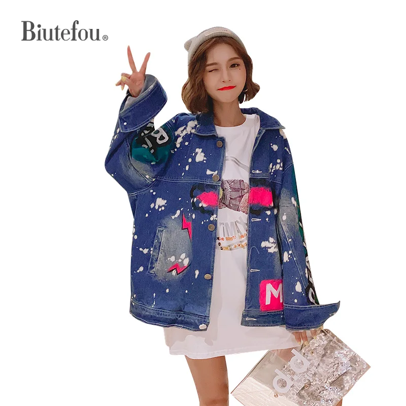 2021 осенние женские джинсовые блестки патч-дизайны куртки с рисунком граффити |