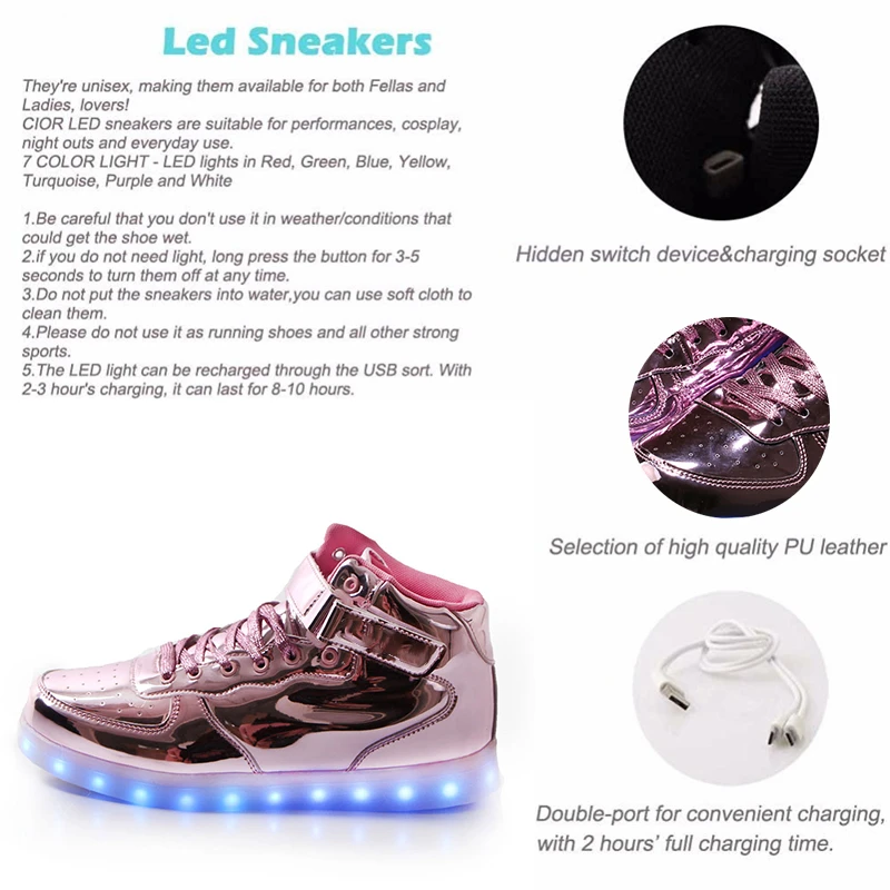 

IGxx High Top LED Light Up Shoes For Kids Blue Best Gift USB Charging Glowing Shoes LED Girls Shoes Child Luminous Sneake