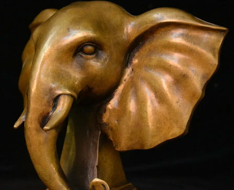 Old Chinese Dynasty Bronze Fengshui Wealth Animal Elephant Heffalump Head Statue | Дом и сад