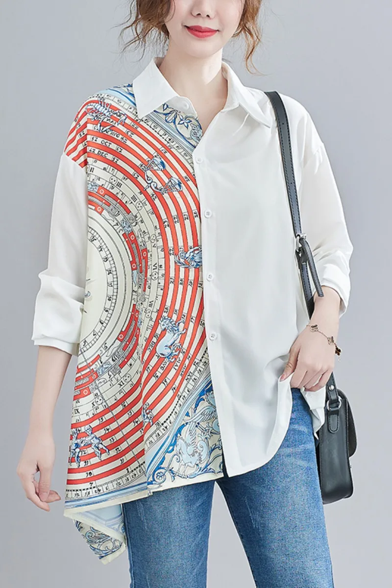 

LZMONE Large Size Design Niche Shirt Women's Medium Length Casual Loose Shirt With Irregular Hem