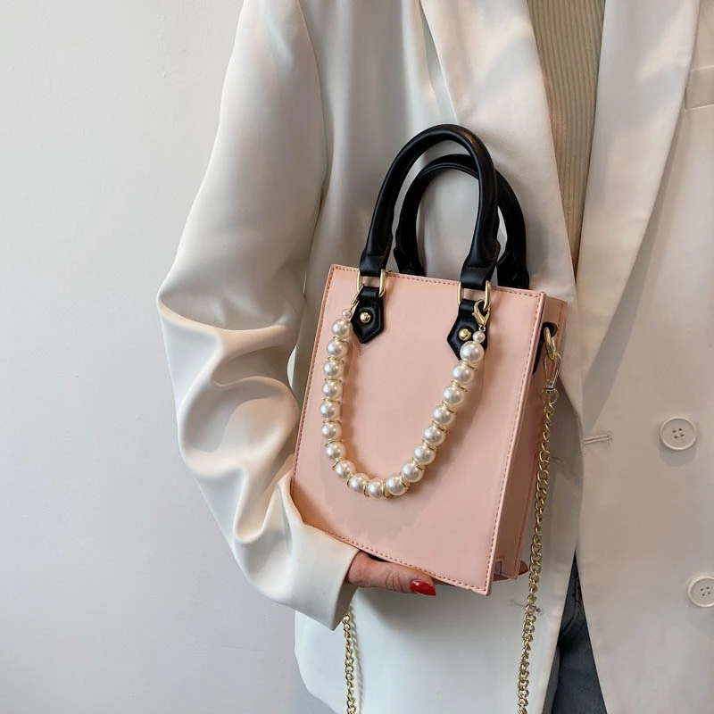 

Brand Luxury Stone Pattern Women's Shoulder Bags Beaded Handbag Chain Crossbody Bag Designer PU Leather Bucket Bag Female Purses