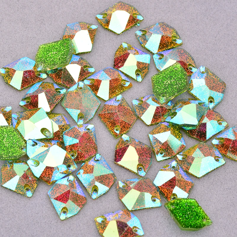 JUNAO 16*20mm Glitter Green AB Crystal Sewing Resin Rhinestone Applique Sew On Strass Flat Back Gems For Crafts Supplies | Дом и сад
