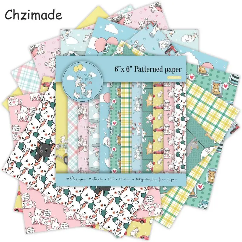 

Chzimade 12 Sheets Cute Animals Scrapbooking Paper Decorative 15.2x15.2cm For Card Making DIY Background Paper Crafts