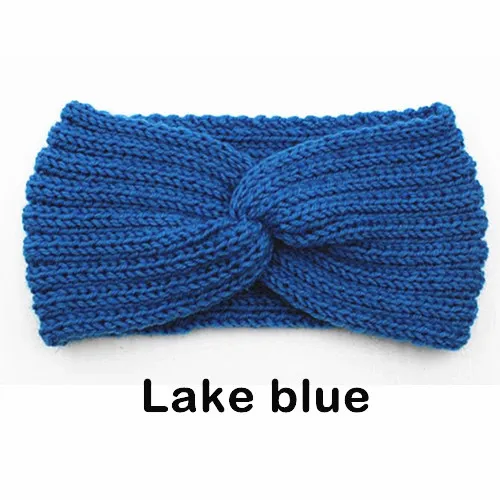 Lake blue Зимняя теплая вязаная повязка на голову для женщин, шерстяная повязка на голову с вязаным узлом, тюрбан, повязка на голову для ушей, теплые повязки на голову, женские аксессуары для волос - Цвет: Lake blue