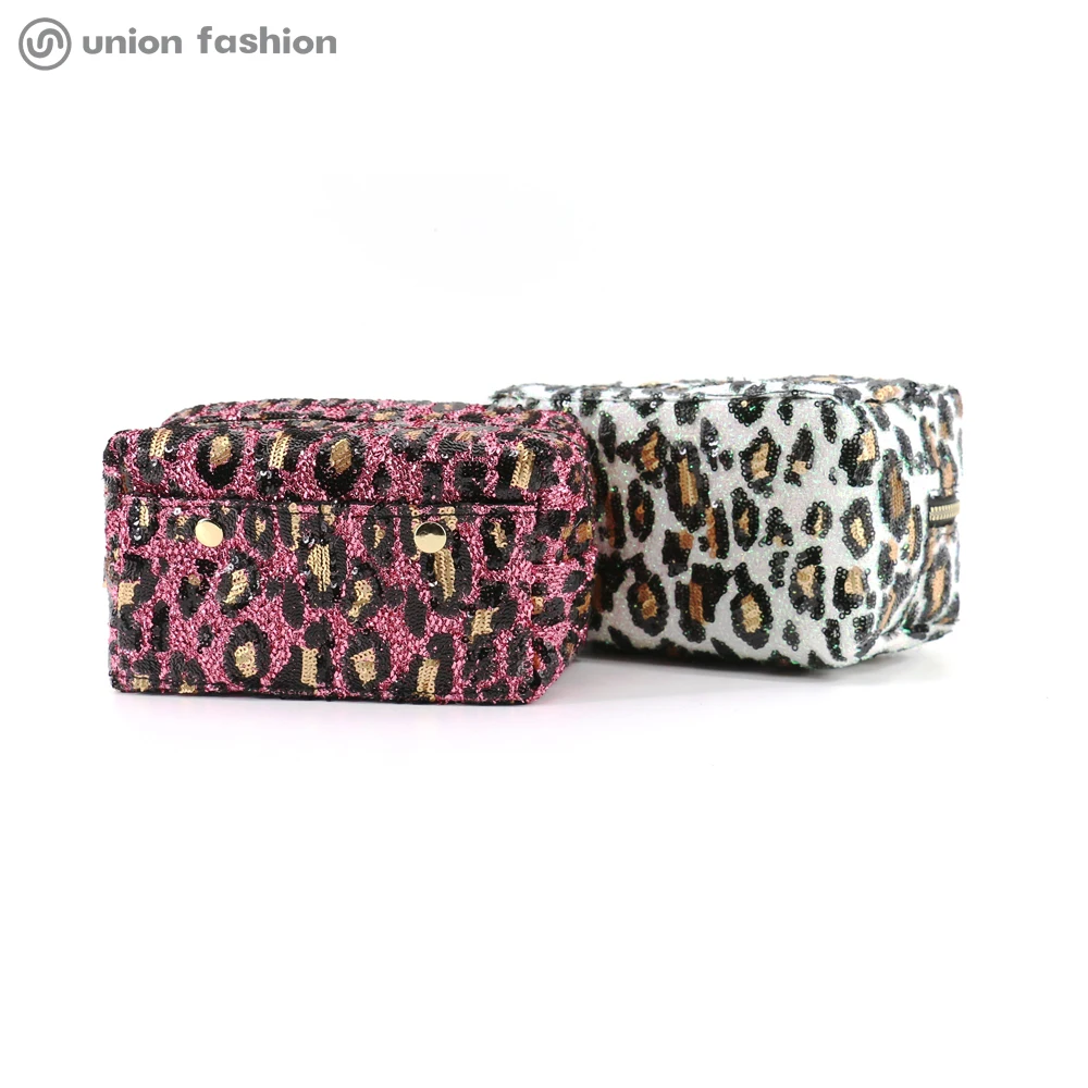 

New Arrivals Designer Leopard Sequins Women Cosmetic Travel Makeup Bag