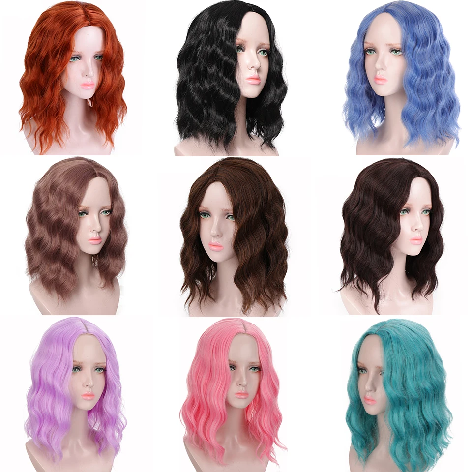 SHANGKE Synthetic Short Water Wavy Middle Part Cosplay Wig Heat-Resistant Fiber lolita Wig For Women Party/Daily Wig For Girl
