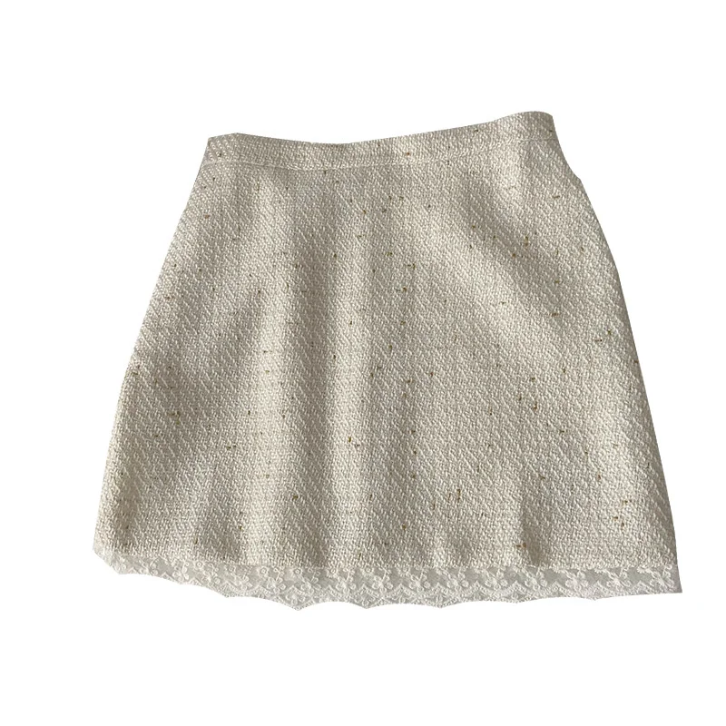 Женская кружевная юбка короткая с высокой талией закрывающая руки осень 2021 |