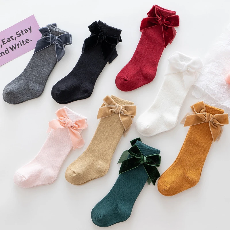 Calcetines de princesa para reci&eacute;n nacidos, lazo grande para ni&ntilde;os, oto&ntilde;o e invierno, accesorios para beb&eacute;s, regalo para reci&eacute;n nacidos de 3 a 36M-3
