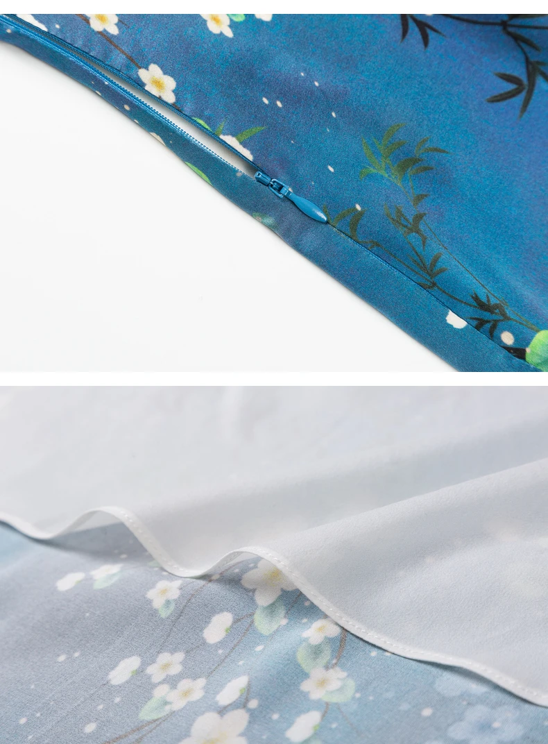 

Summer 2021 New Women Short Sleeve Silk Mulberry Dress Blue Floral Wrap Skirt