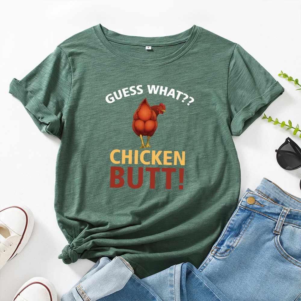 Футболка женская хлопковая оверсайз с рисунком курицы базовая коротким рукавом