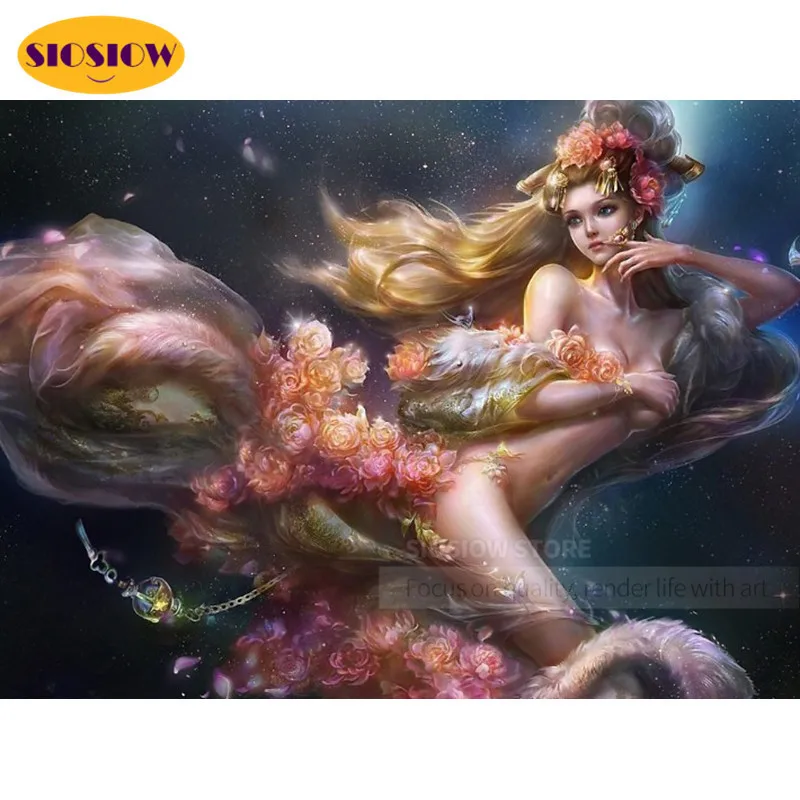 SIOSIOW 5D Diy алмазная живопись Фея красота женщина полная квадратная дрель Алмазная