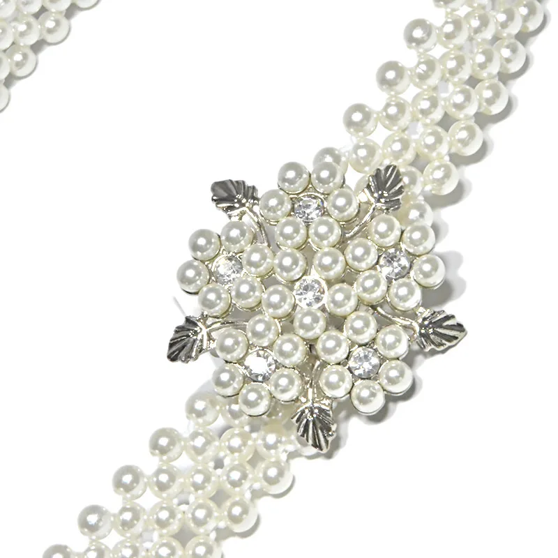 

Elegant Pearl Elastic Buckle Belts Cummerbunds Women Girls Flower Crystal Waistband Strap For Dress Gift Rhinestone Chain Belt