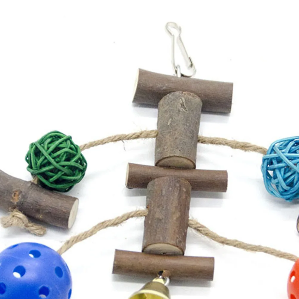 

7pcs Wooden Playing Creative Parrot Educational Rattan Ring Bird Cage Hanging Bite String Parrot Supplies