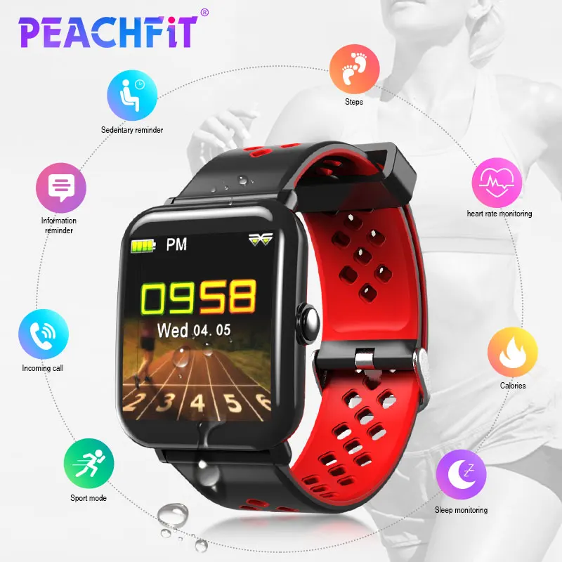 Смарт часы PEACHFIT DM06 с пульсометром IP68 водонепроницаемые фитнес мужские и женские
