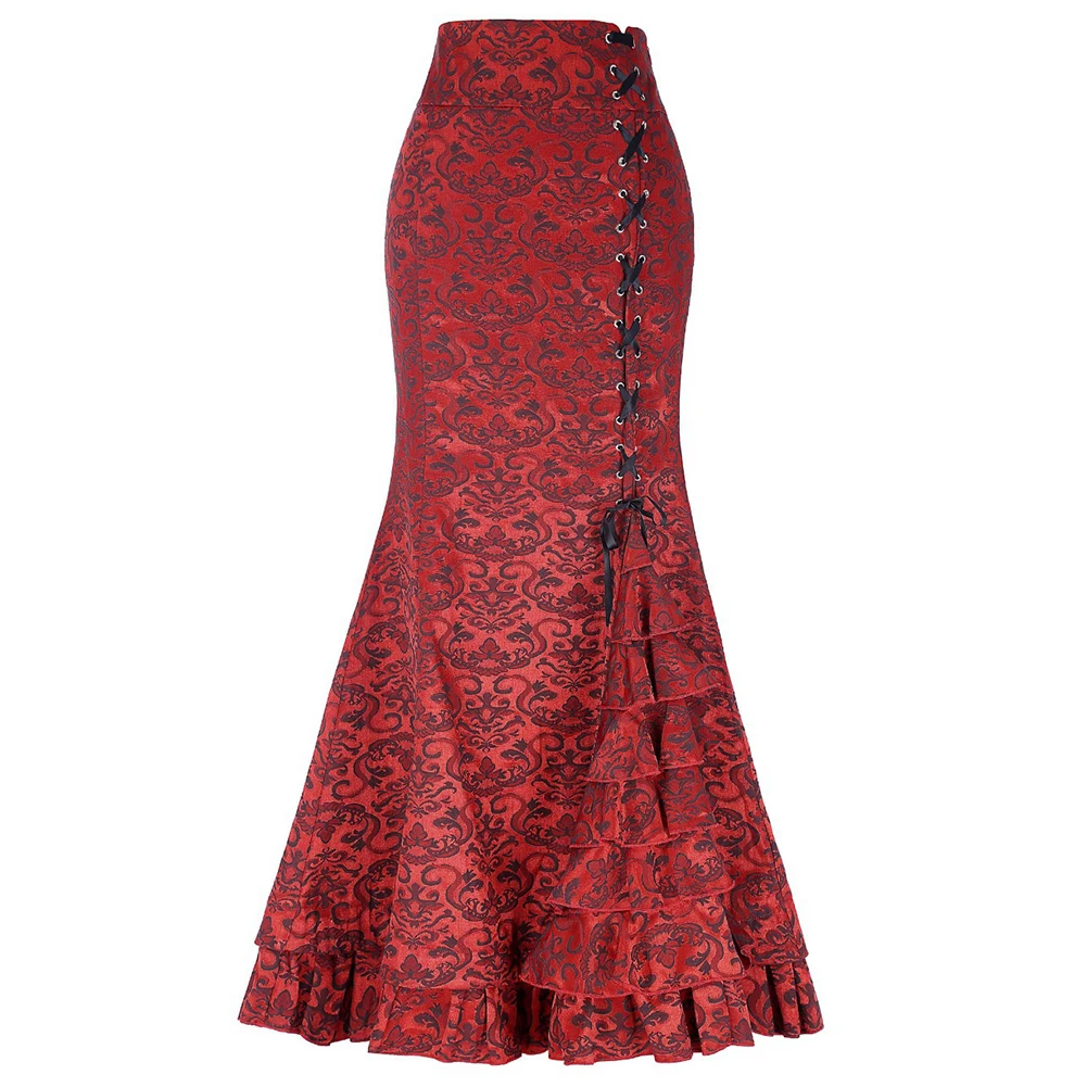2019 fashion Vintage Women Skirts Trumpet Mermaid Gothic Long Steampunk Skirt Maxi Fishtail Victorian Fashion Bandage | Женская одежда