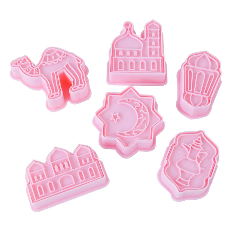 

6Pcs/Set DIY Eid Mubarak Biscuit Mold Eid Mubarak Cookie Cutter 3D Biscuits Mold ABS Plastic Baking Mould Cookie Decorating Tool