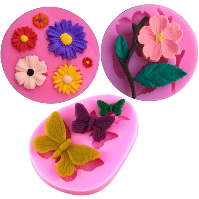 

3pc Flower Butterfly Silicone Molds Fondant Craft Cake Candy Chocolate Sugarcraft Pastry Baking Tool Soap Mold Cake Decorator