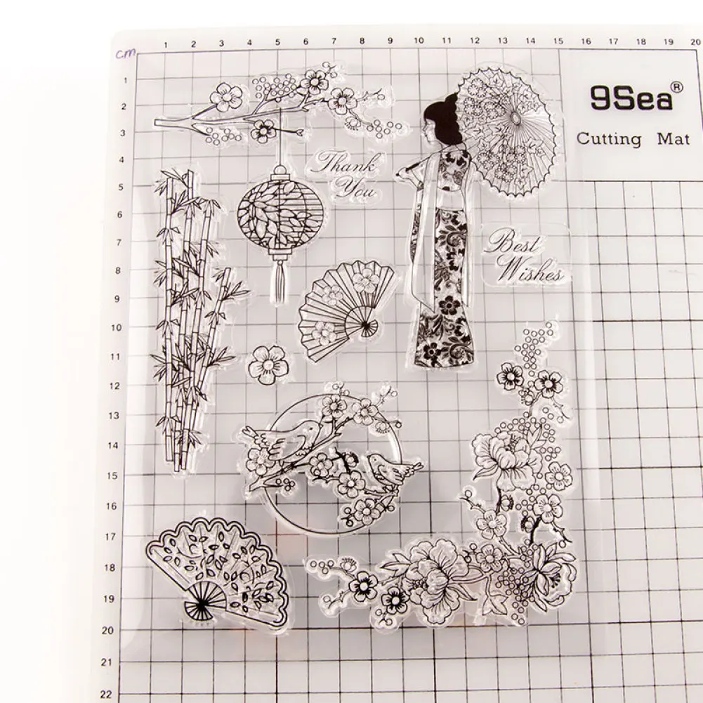 Sakura Kimono Fan Transparent Clear Silicone Stamp/Seal for DIY Scrapbooking/photo Album Decorative Stamp Sheets | Дом и сад
