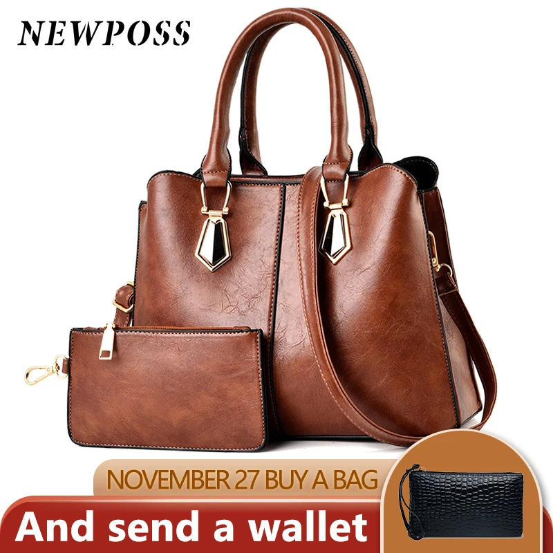 Сумка NEWPOSS женская из вощеной кожи роскошный саквояж с кармашком для кошелька