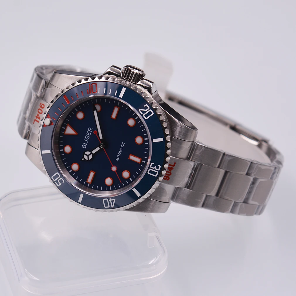 Мужские часы Bliger черно-синий циферблат керамическая рамка сапфировое стекло
