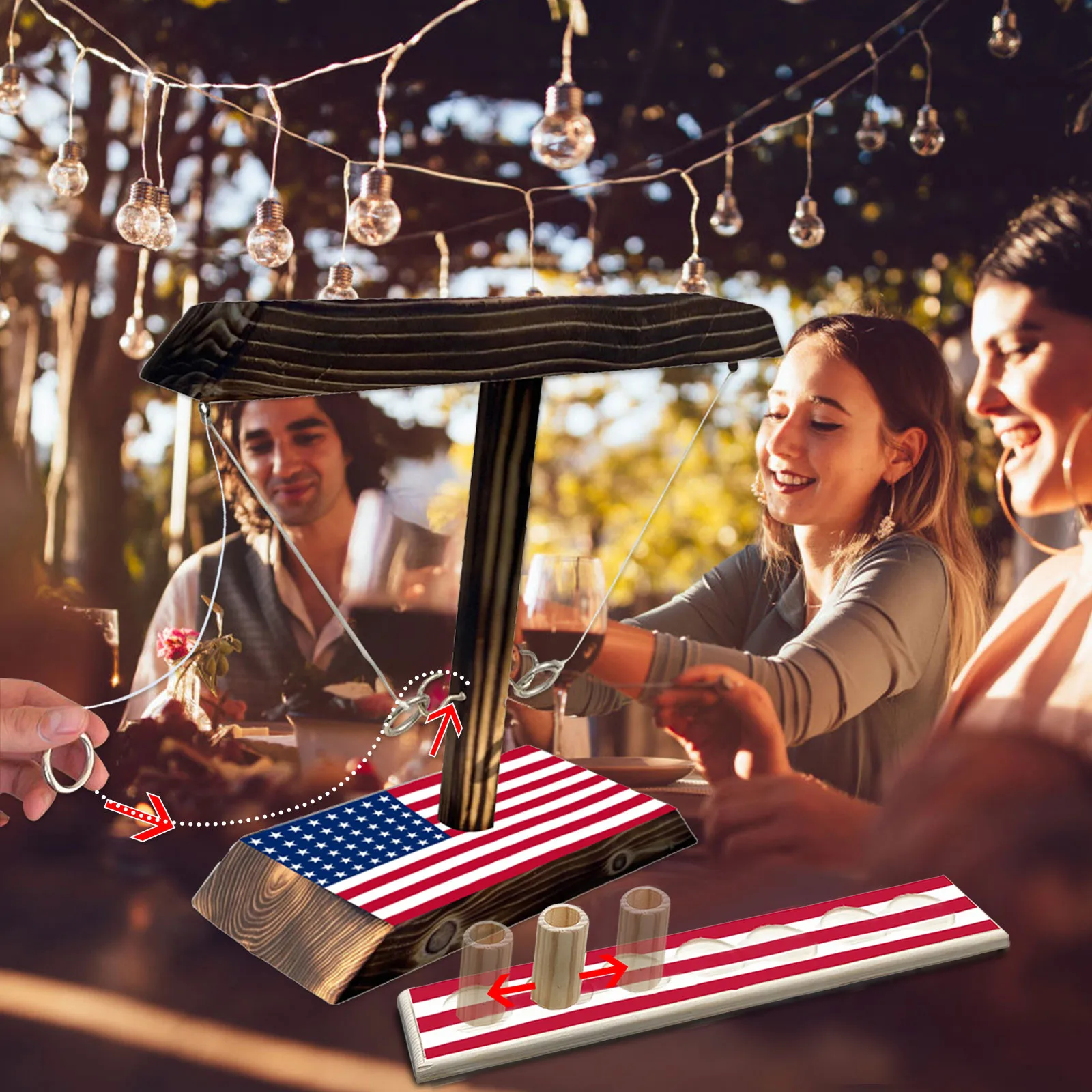 

Handmade Wooden Ring Toss Hooks Fast-paced Interactive Game For Bars Home
