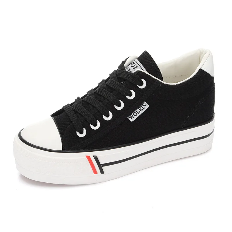 

Spring and autumn canvas shoes women's climax heel thick soled student board shoes